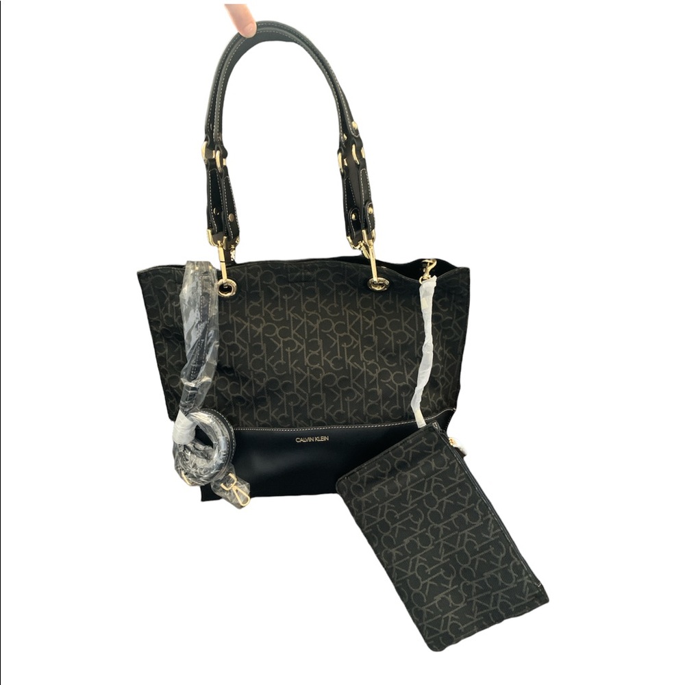 Calvin Klein Signature Reversible Tote + Clutch Logo Bag